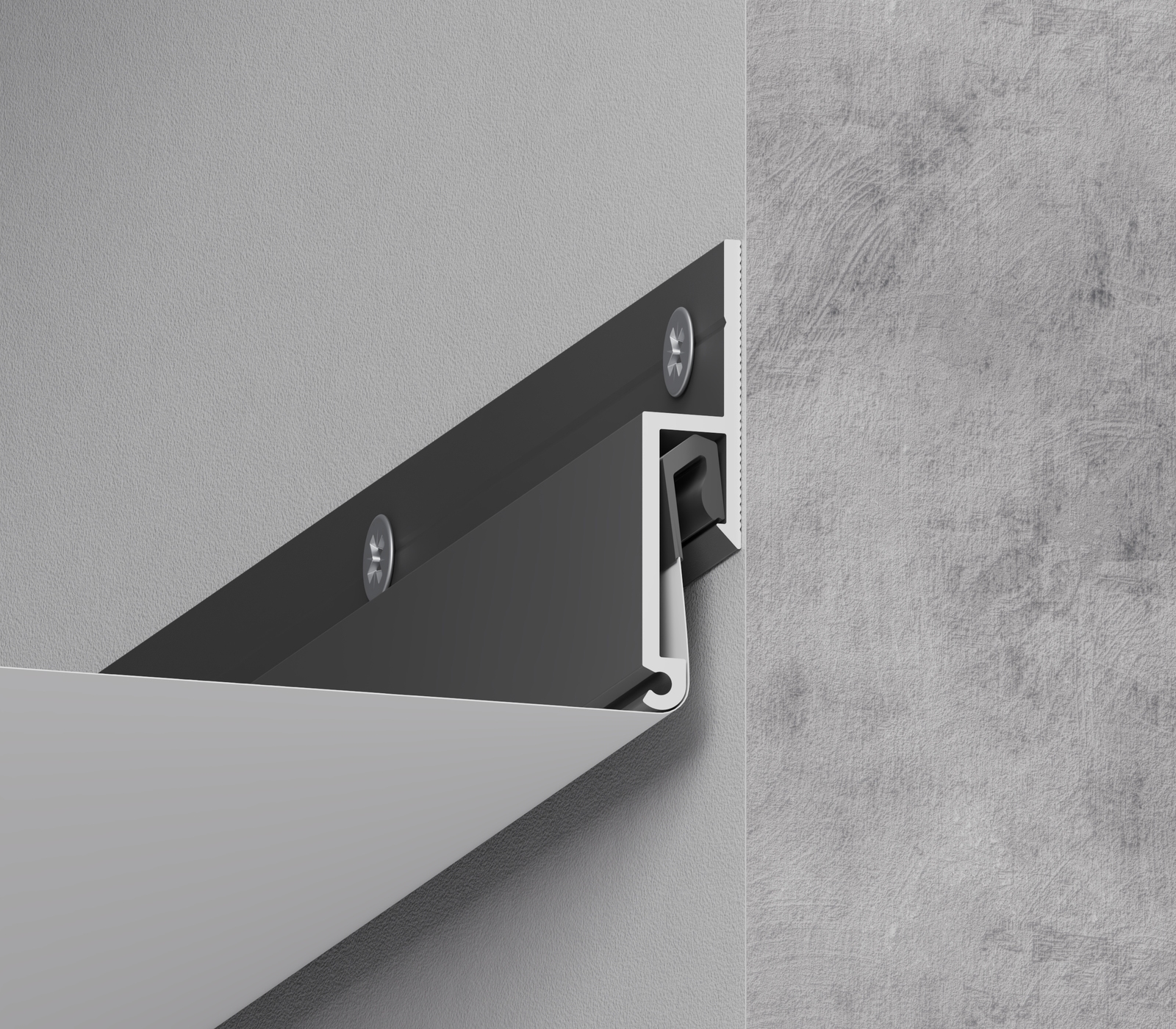 SofiMarsel 01-12 profile installed between a wall and stretch ceiling membrane