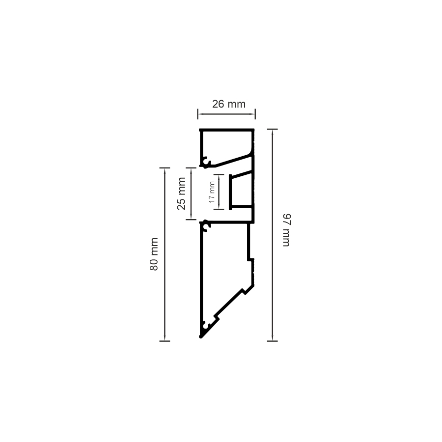 05-6 PRO dimension drawing: 97 × 26 mm overall section, 25 mm diffuser