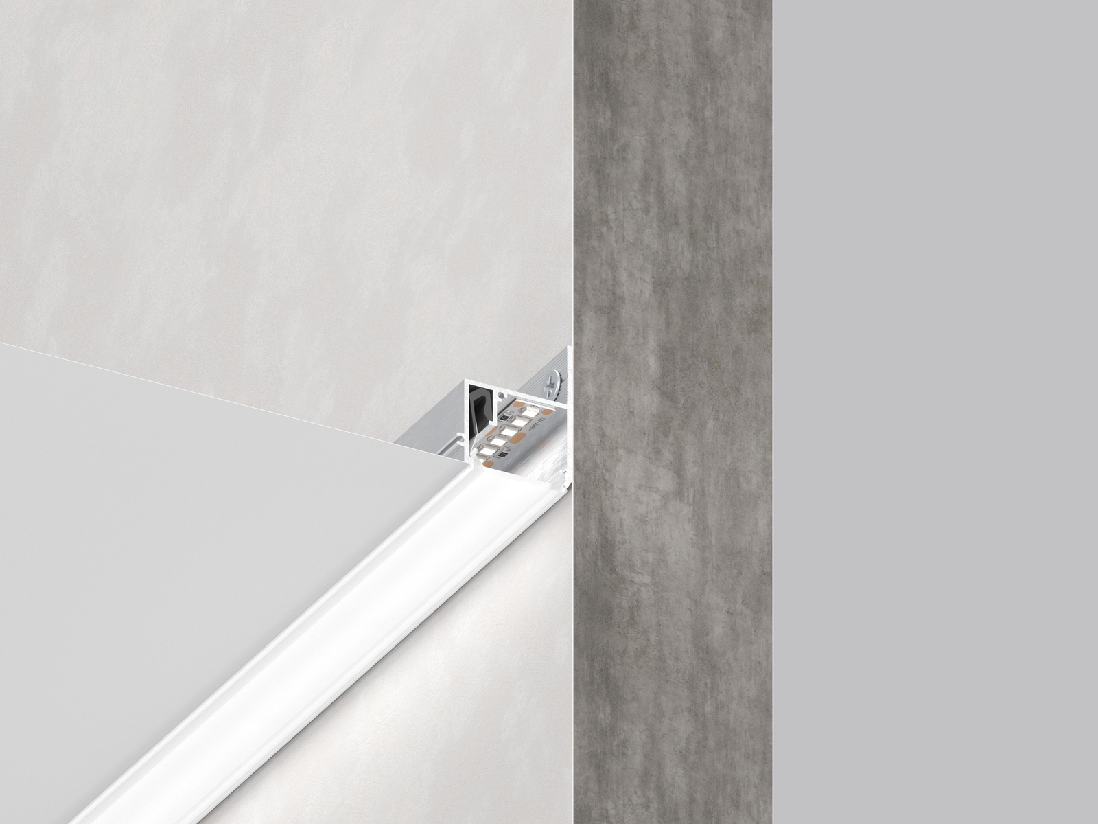 SofiMarsel 06-14 installed at the wall with LED strip and visible 25 mm screen