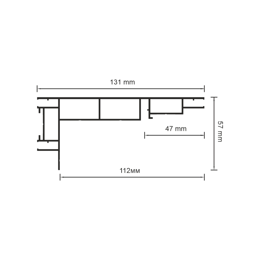 06-16 PRO drawing: 131 × 57 mm envelope, internal dimensions 112 and 47 mm