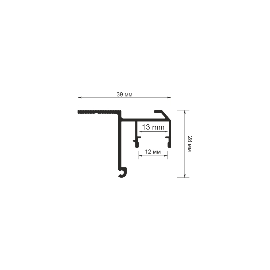 Dimension drawing of SofiMarsel 06-22: 39 by 28 mm section and 12 mm light opening