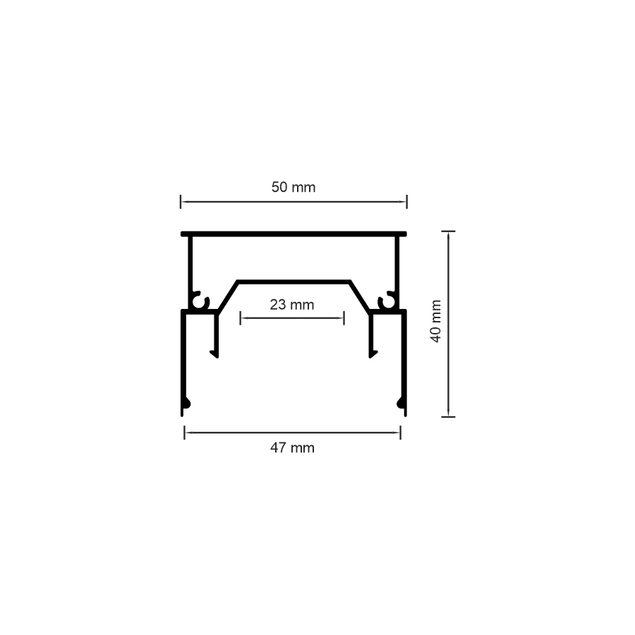 Dimension drawing of SofiMarsel 06-8 DEEP with the screen recessed inside the profile