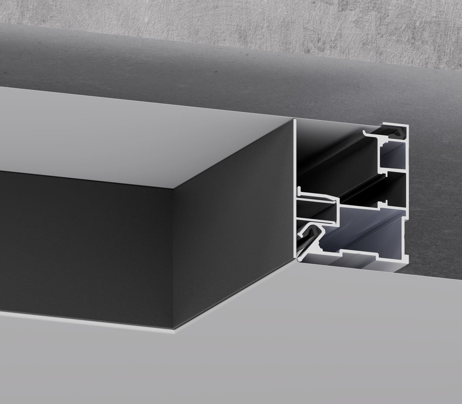 Transition detail between two ceiling levels using the 07-4 PRO profile · Without lighting