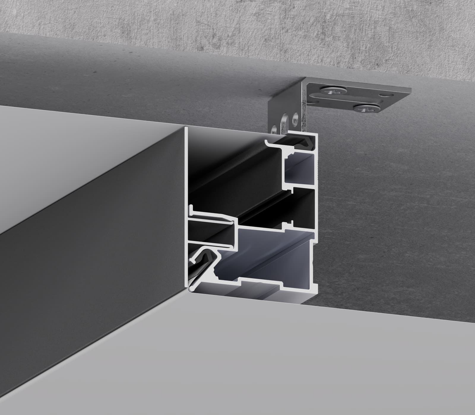Transition detail between two ceiling levels using the 07-4 PRO profile