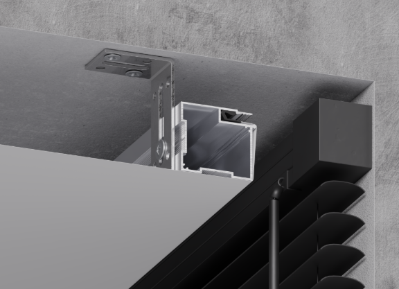 08-1 PRO: ceiling junction beside a blind recess, mounted on an adjustable bracket