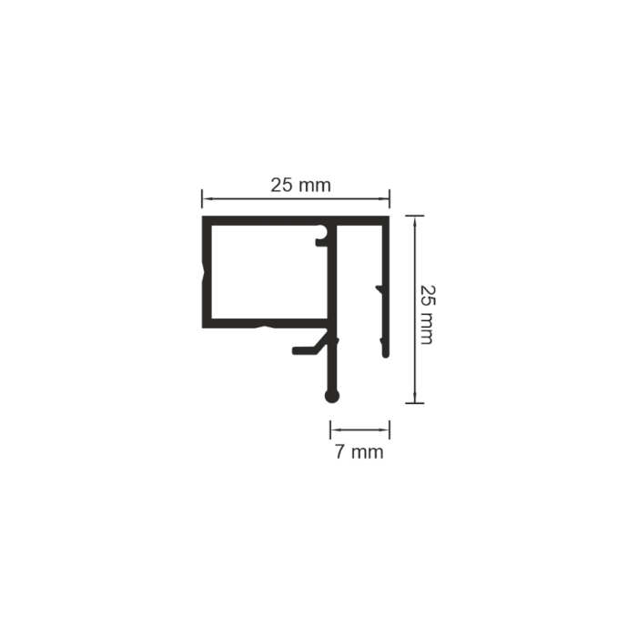 Dimension drawing of SofiMarsel 08-6 PRO: 25 by 25 mm section and 7 mm visible opening