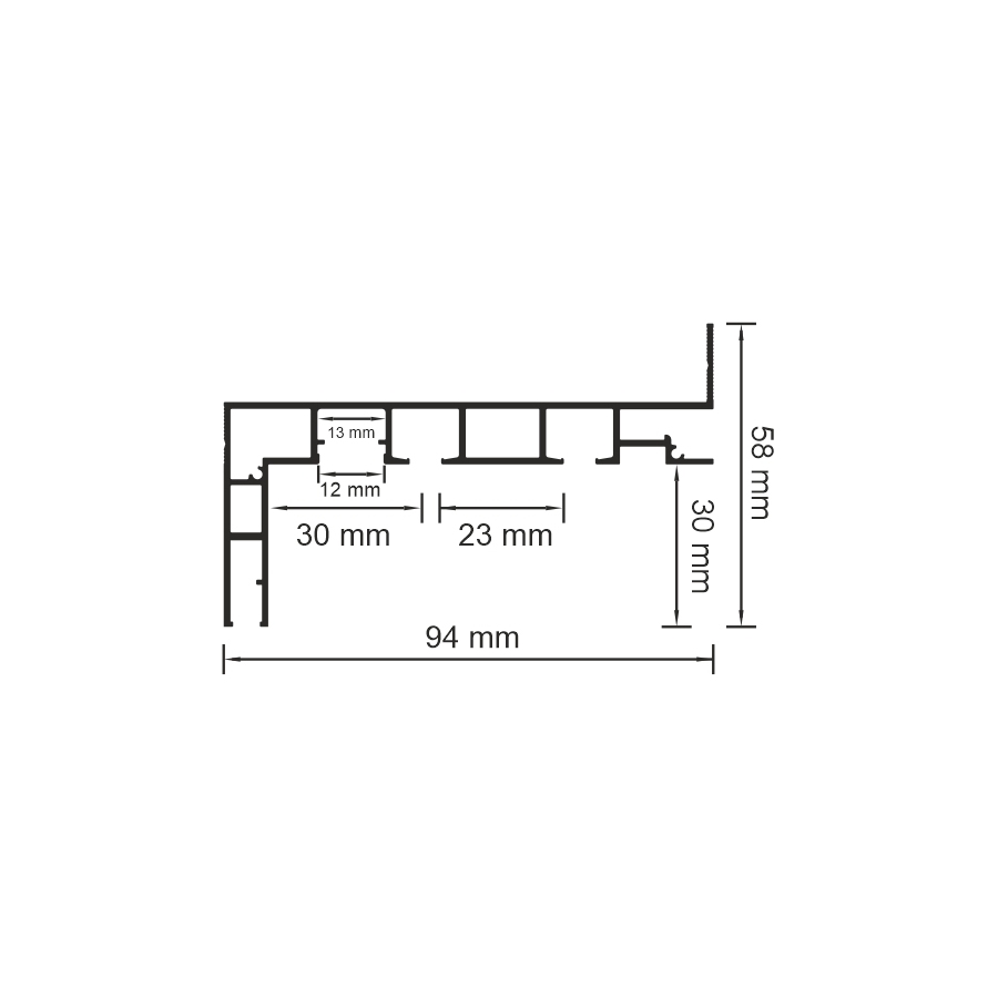 Filled cross-section drawing of 09-11 PRO with 94 × 58 mm dimensions