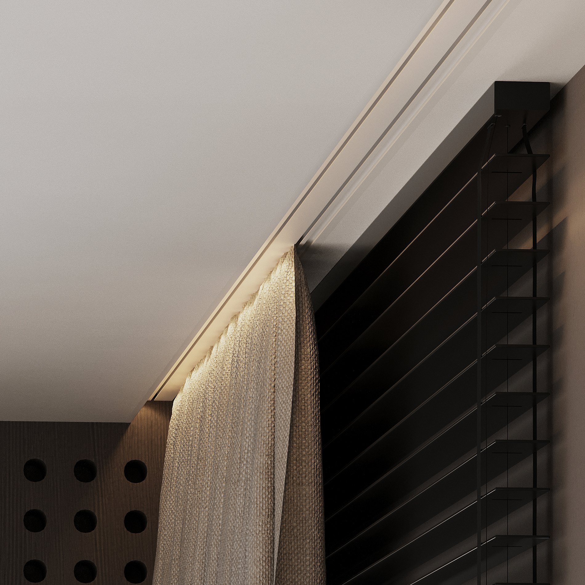 09-11 PRO in an interior: wall-mounted curtain profile with lighting along the window