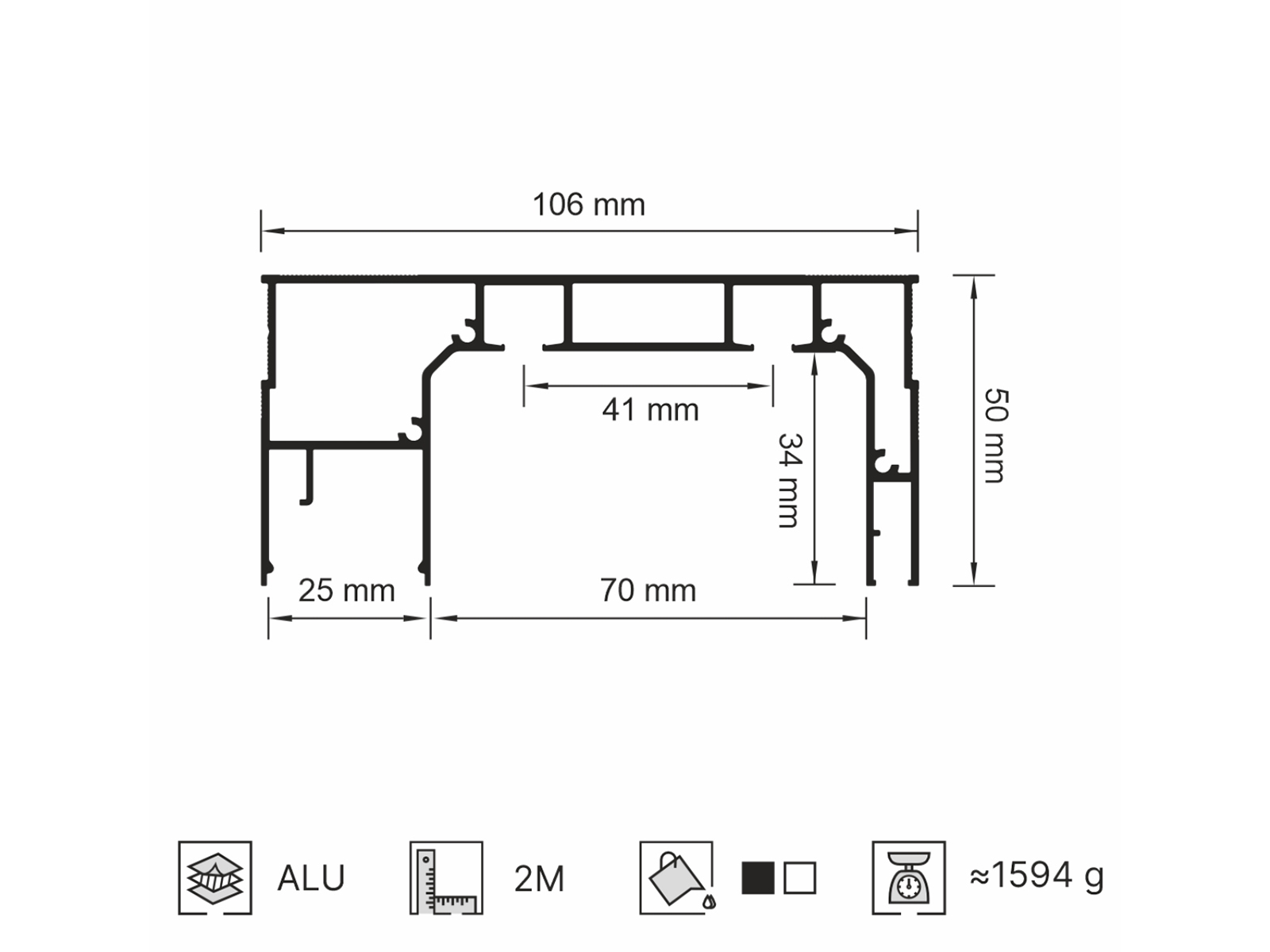 Cross-section drawing of the 09-3 PRO curtain track profile