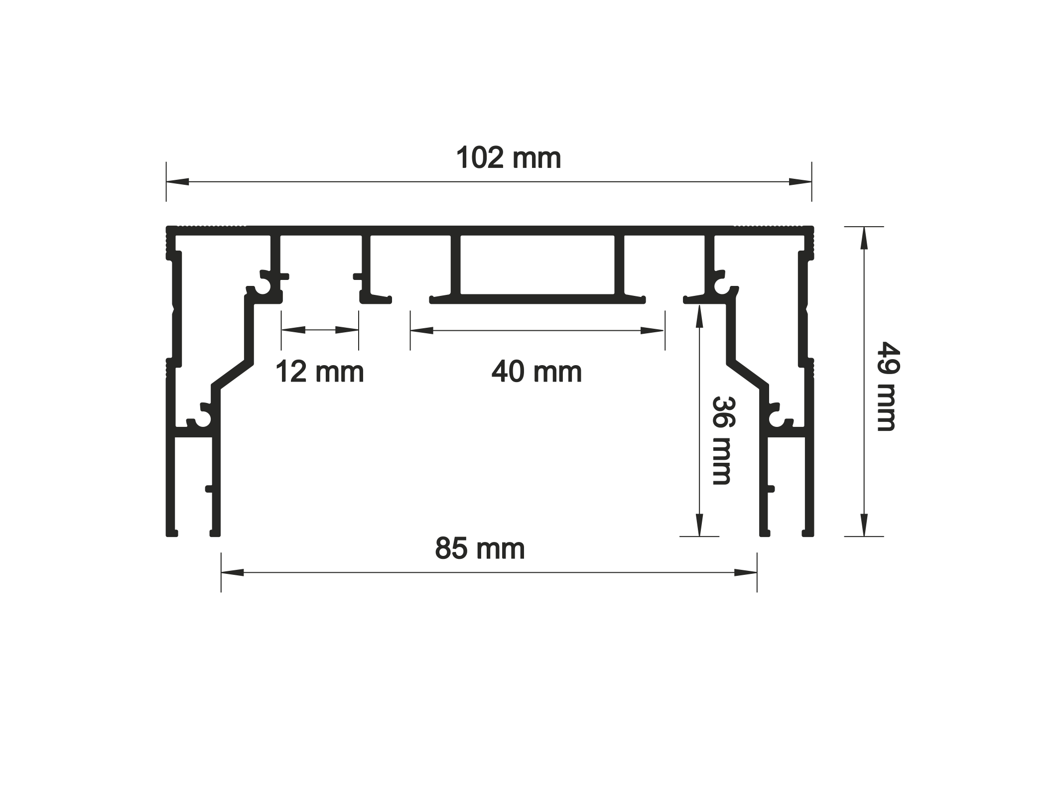 Cross-section drawing of the 09-8 PRO curtain track profile